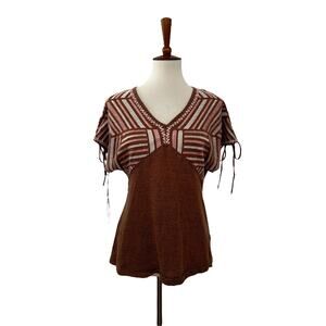 Savanna Jane Womens Embroidered Short Sleeve V Neck Top Shirt M Medium